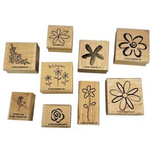 Lot of 9 Stampin' Up Floral Rubber Stamps Wood Mounted Vintage 1998–2005 Set